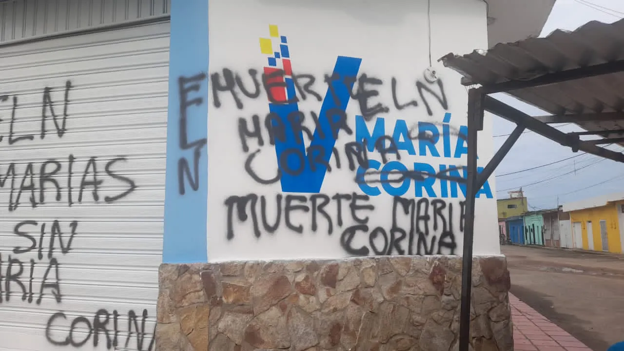 Vandalizan sede de Vente Venezuela en Táchira con amenazas de muerte contra María Corina Machado.