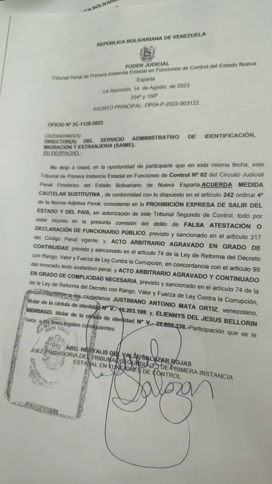 Dictan prohibición de salida del estado Nueva Esparta y del país a dos funcionarios de la Alcaldía de Maneiro
