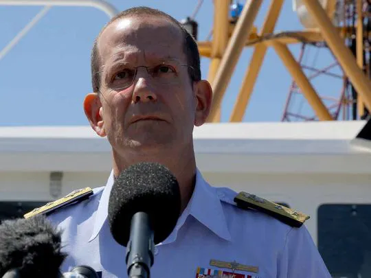 Rear-Admiral-John-Mauger--the-First-Coast-Guard-District-commander--speaks-during-a-press-conference-updating-about-the-search-of-the-missing-OceanGate-Expeditions-submersible--which-is-carrying-five-people-to-explo