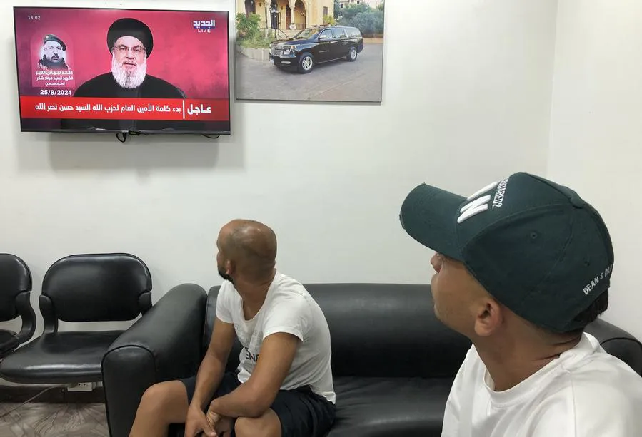 Secretario general de Hizbulá, Sayyed Hassan Nasrallah pronuncia un discurso televisado, en Beirut, Líbano. Xinhua/Bila