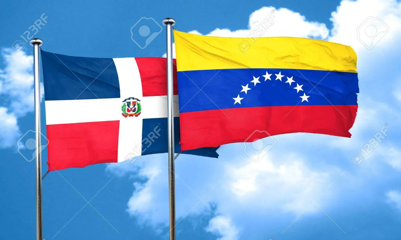 58634015-dominican-republic-flag-with-venezuela-flag-3d-rendering