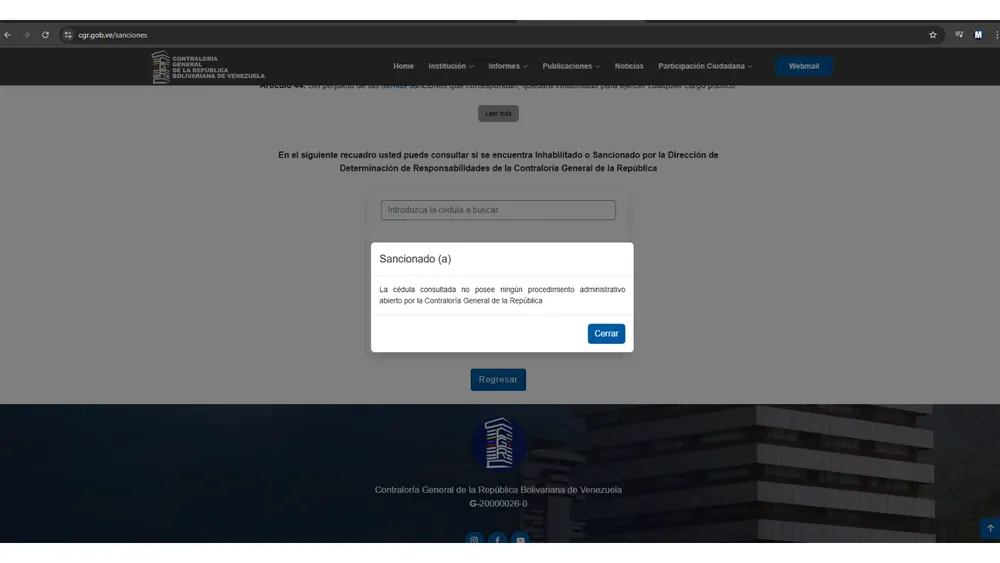Sistema de consulta de sanciones de la Contraloría General de la República.