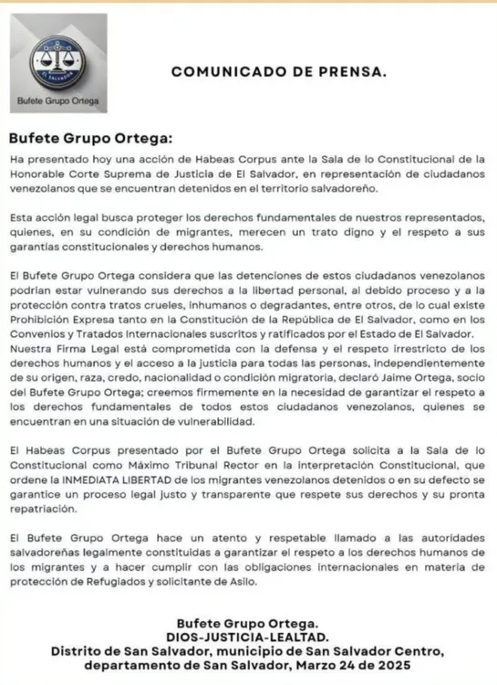 Habeas Corpus, para venezolanos migrantes detenidos en El Salvador.