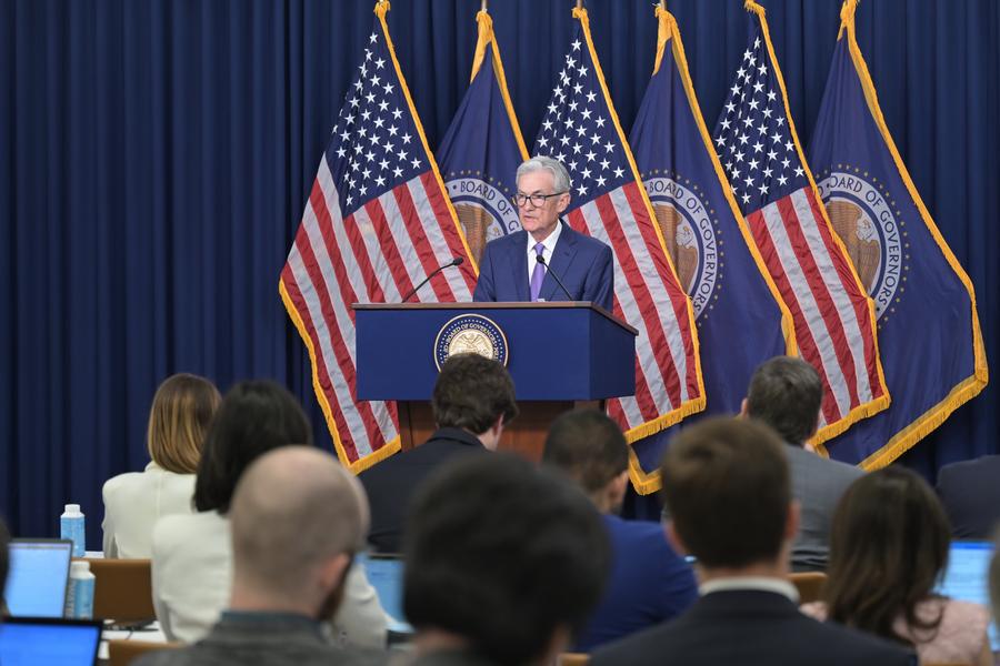 Jerome Powell, asistiendo a una conferencia de prensa, en Washington, D.C., Estados Unidos. (Xinhua/Reserva Federal Esta