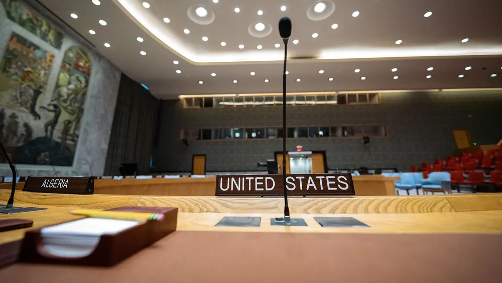 Mesa de representantes de EEUU en el Consejo de Seguridad de la ONU.