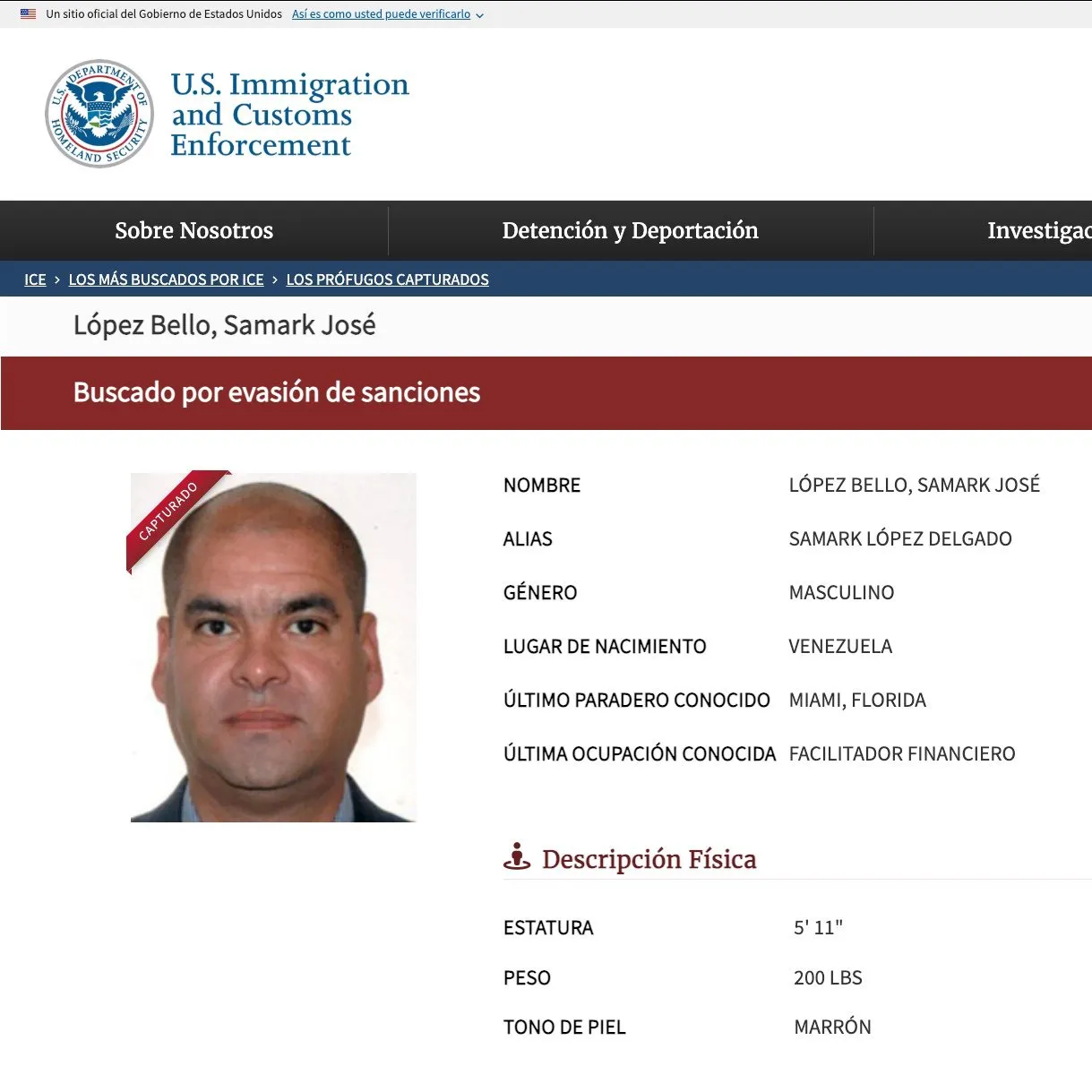 Samark López, fue registrado por el ICE como 