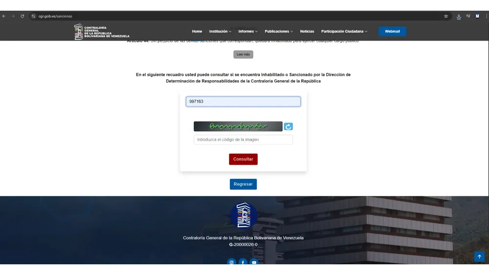 Sistema de consulta de sanciones de la Contraloría General de la República.