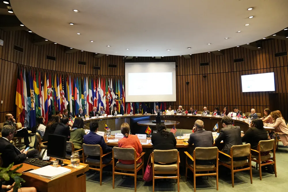 Sala de reuniones de la Comisión Económica para América Latina y el Caribe (CEPAL),.