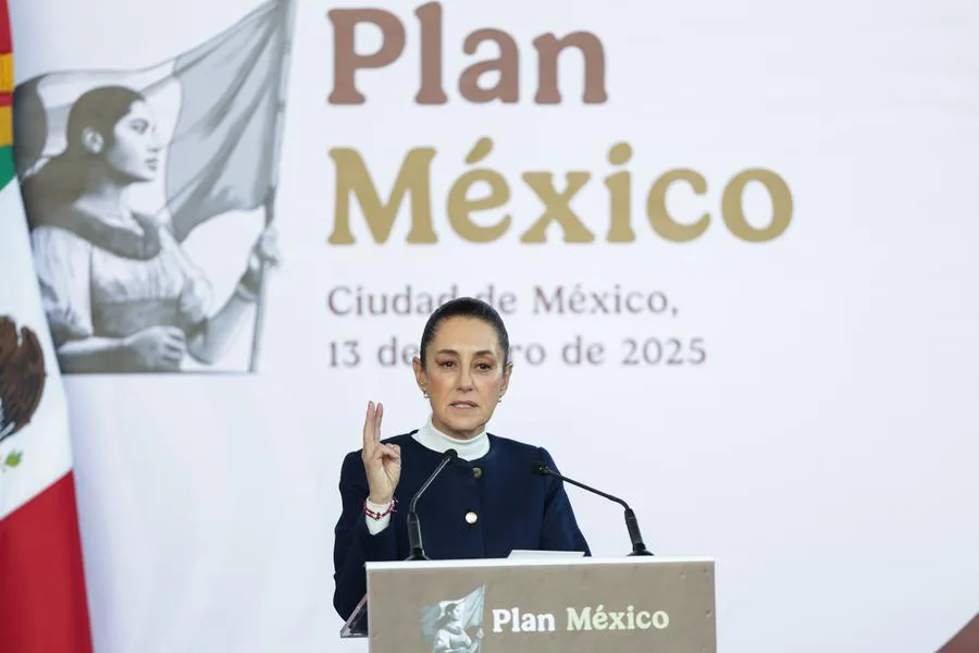 Presidenta mexicana, Claudia Sheinbaum, habla durante la presentación del Plan México. (Xinhua/Francisco Cañedo) 