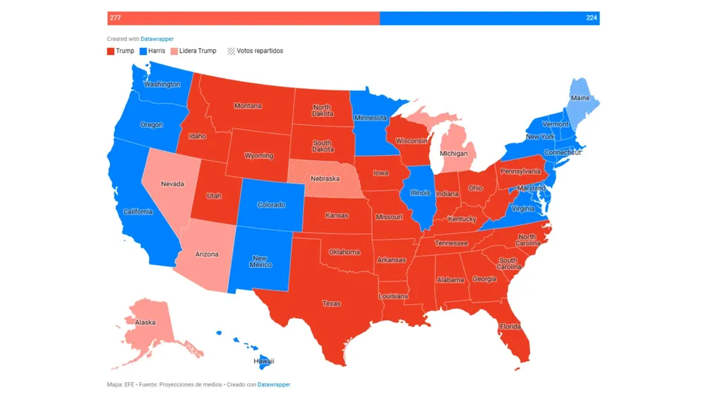 Mapa Electoral de EEUU para el 16 de noviembre.