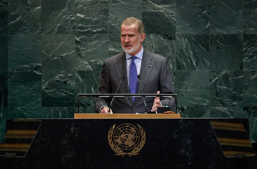 El rey Felipe VI durante su intervención en la Asamblea de la ONU, este miércoles. EFE/EPA/Kena Betancur